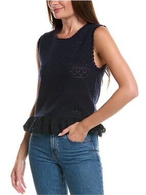 Nanette Lepore Navy Eyelet Peplum Tank